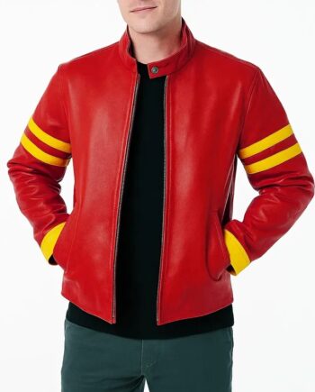 mens-yellow-striped-red-leather-biker-jacket