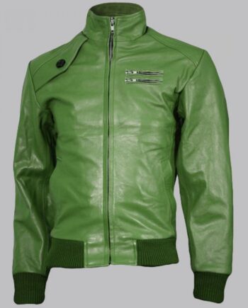 Expressive Green Bomber Leather Jacket