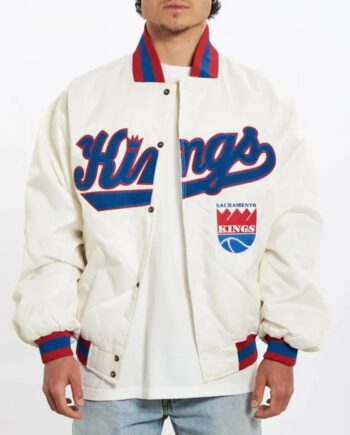 90’s Sacramento Kings White Bomber Jacket