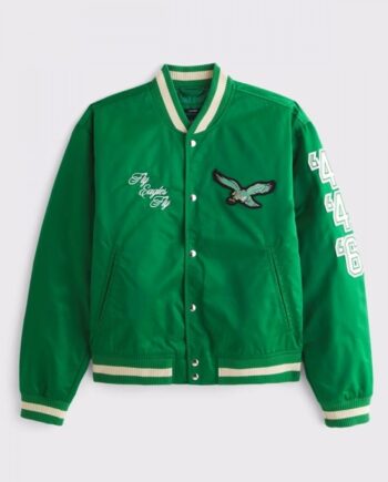 Abercrombie Chiefs Green Varsity Satin Bomber Jacket