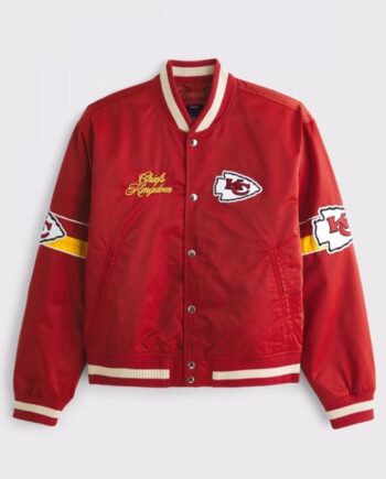 Abercrombie Chiefs Red Varsity Satin Bomber Jacket
