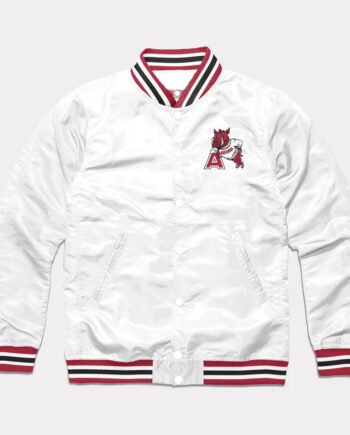 Arkansas Leaning Hog White Varsity Satin Jacket