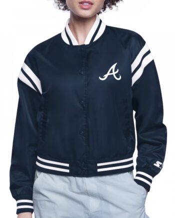 Atlanta Braves Printed Logo Navy Varsity Satin Jacket
