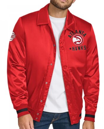 Atlanta Hawks Stitch Applique Red Satin Jacket