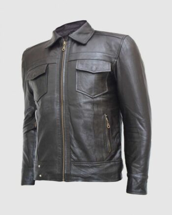 Black Leather Jacket with Classic Zipper