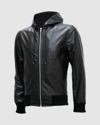 Black Leather Jacket with Hoodie