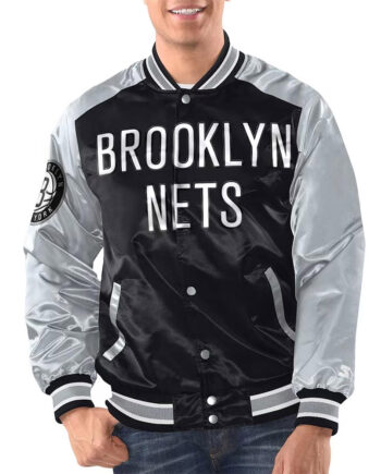Black/Silver Brooklyn Nets Renegade Varsity Satin Jacket