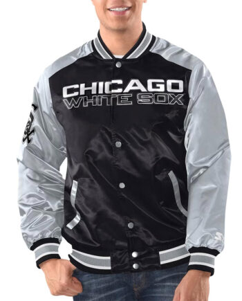 Black/Silver Chicago White Sox Renegade Varsity Satin Jacket