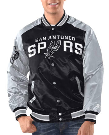 Black/Silver San Antonio Spurs Renegade Varsity Satin Jacket