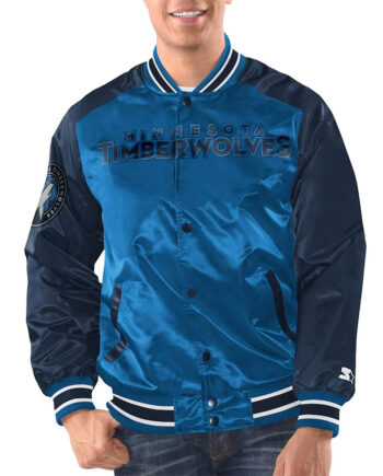 Blue/Navy Minnesota Timberwolves Renegade Varsity Satin Jacket