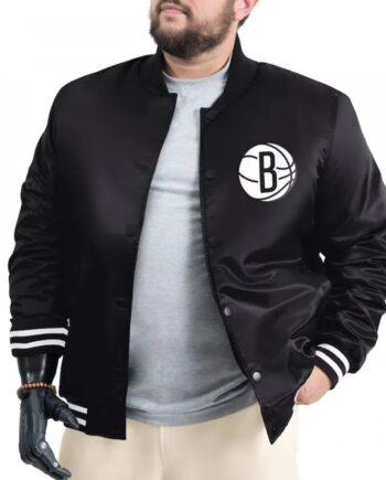 Brooklyn Nets Adaptive Bold Logo Varsity Satin Jacket