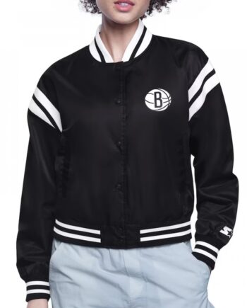 Brooklyn Nets Printed Logo Varsity Satin Jacket