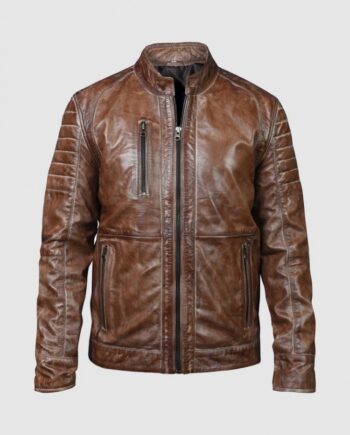Brown Waxed Biker Leather Jacket