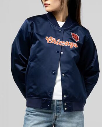 Chicago Bears Throwback Graphics Navy Satin Jacket – Best Value