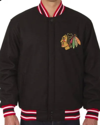 Chicago Blackhawks Varsity Wool Black Jacket