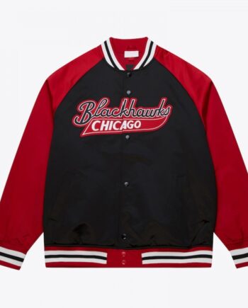 Chicago Blackhawks Vintage Logo Double Clutch Black Satin Jacket