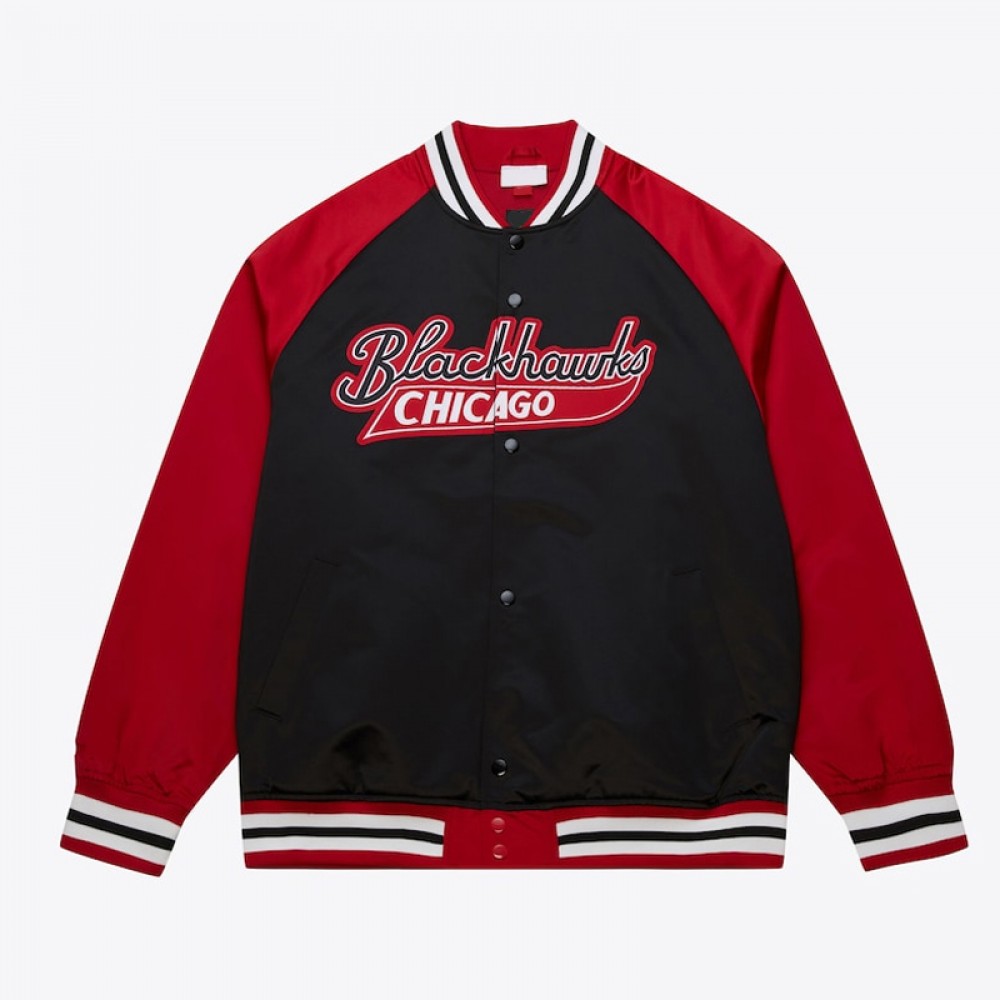 Chicago Blackhawks Vintage Logo Double Clutch Black Satin Jacket