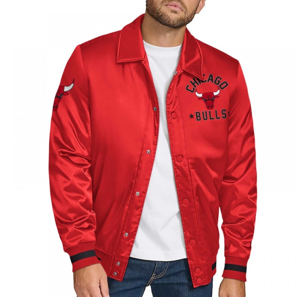 Chicago Bulls Stitch Applique Red Satin Jacket