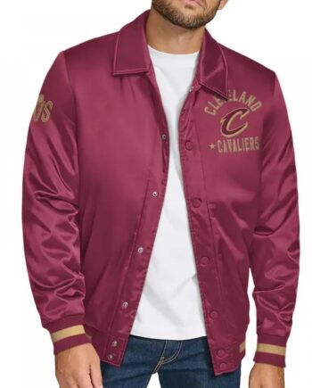 Cleveland Cavaliers Stitch Applique Wine Satin Jacket