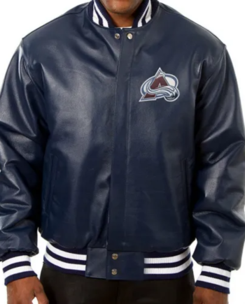 Colorado Avalanche Bomber Navy Blue Leather Jacket