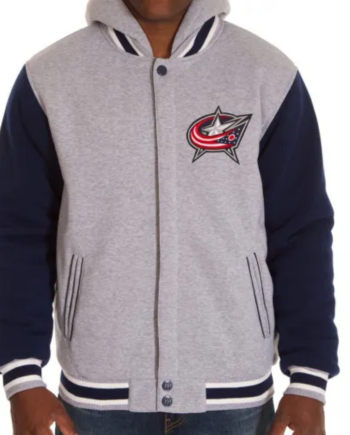 Columbus Blue Jackets Fleece Blue and Grey Jacket with Hood
