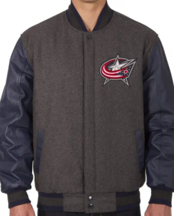 Columbus Blue Jackets Letterman Grey and Blue Jacket