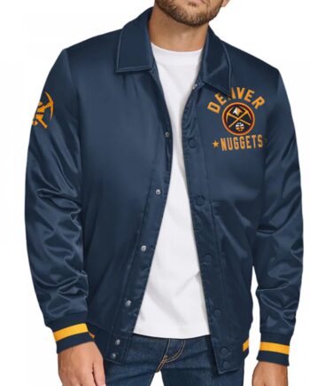 Denver Nuggets Stitch Applique Navy Satin Jacket