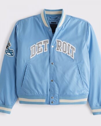 Detroit Lions Light Blue Varsity Bomber Satin Jacket