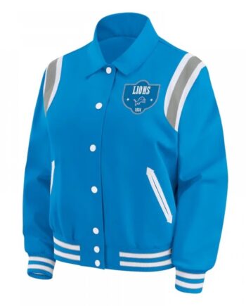 Detroit Lions Lightweight Blue Varsity Satin Jacket