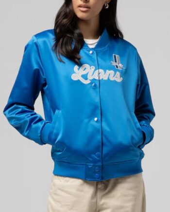 Detroit Lions Throwback Graphics Blue Satin Jacket Unisex