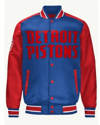 Detroit Pistons Blue and Red Varsity Satin Jacket