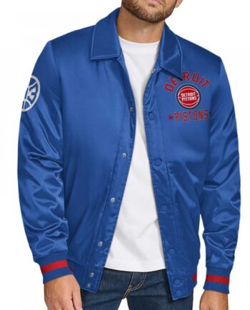 Detroit Pistons Stitch Applique Blue Satin Jacket