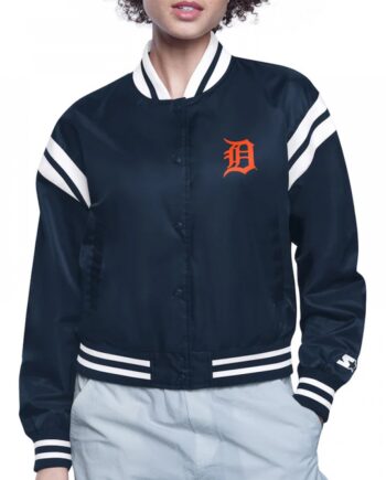 Detroit Tigers Printed Logo Navy Varsity Satin Jacket