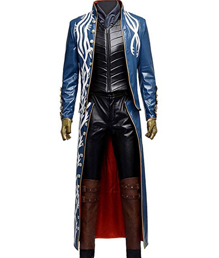 Devil May Cry 3 Vergil Blue Leather Trench Coat