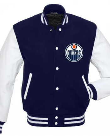 Edmonton Oilers Blue and White Letterman Jacket