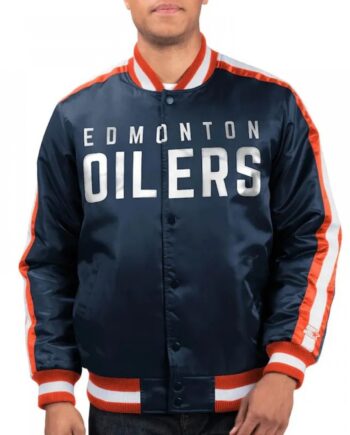 Edmonton Oilers O-Line Navy Varsity Satin Jacket