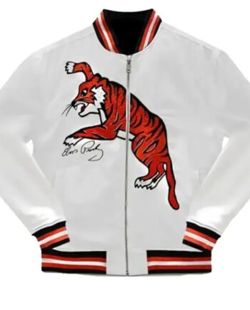 Elvis Tiger White Satin Varsity Jacket