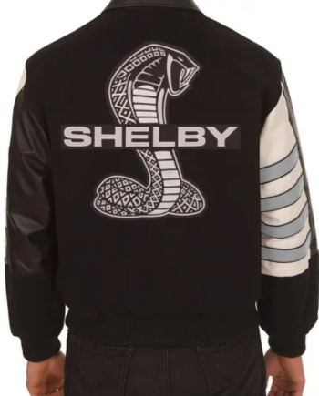 Embroidered Shelby Wool Black and Gray Leather Jacket
