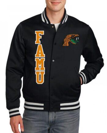 FAMU Full-Snap Satin Bomber Jacket