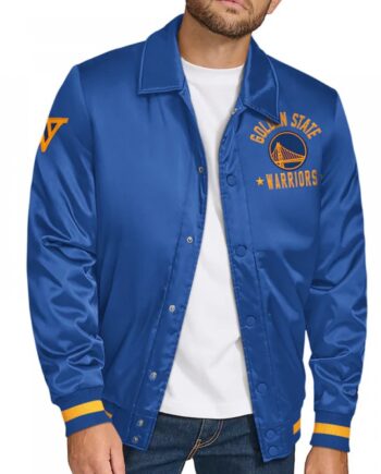 Golden State Warriors Stitch Applique Royal Satin Jacket