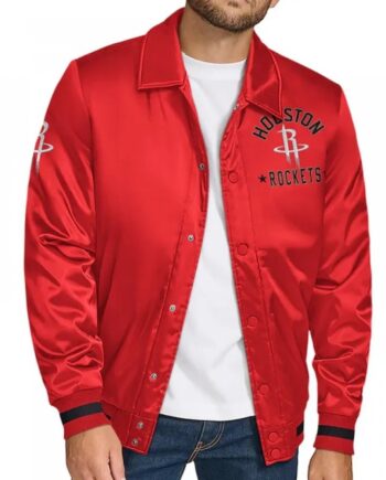 Houston Rockets Stitch Applique Red Satin Jacket