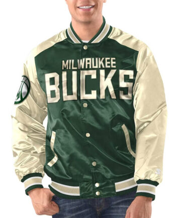 Hunter Green/Cream Milwaukee Bucks Renegade Varsity Satin Jacket