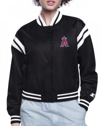 LA Angels Printed Logo Varsity Satin Jacket