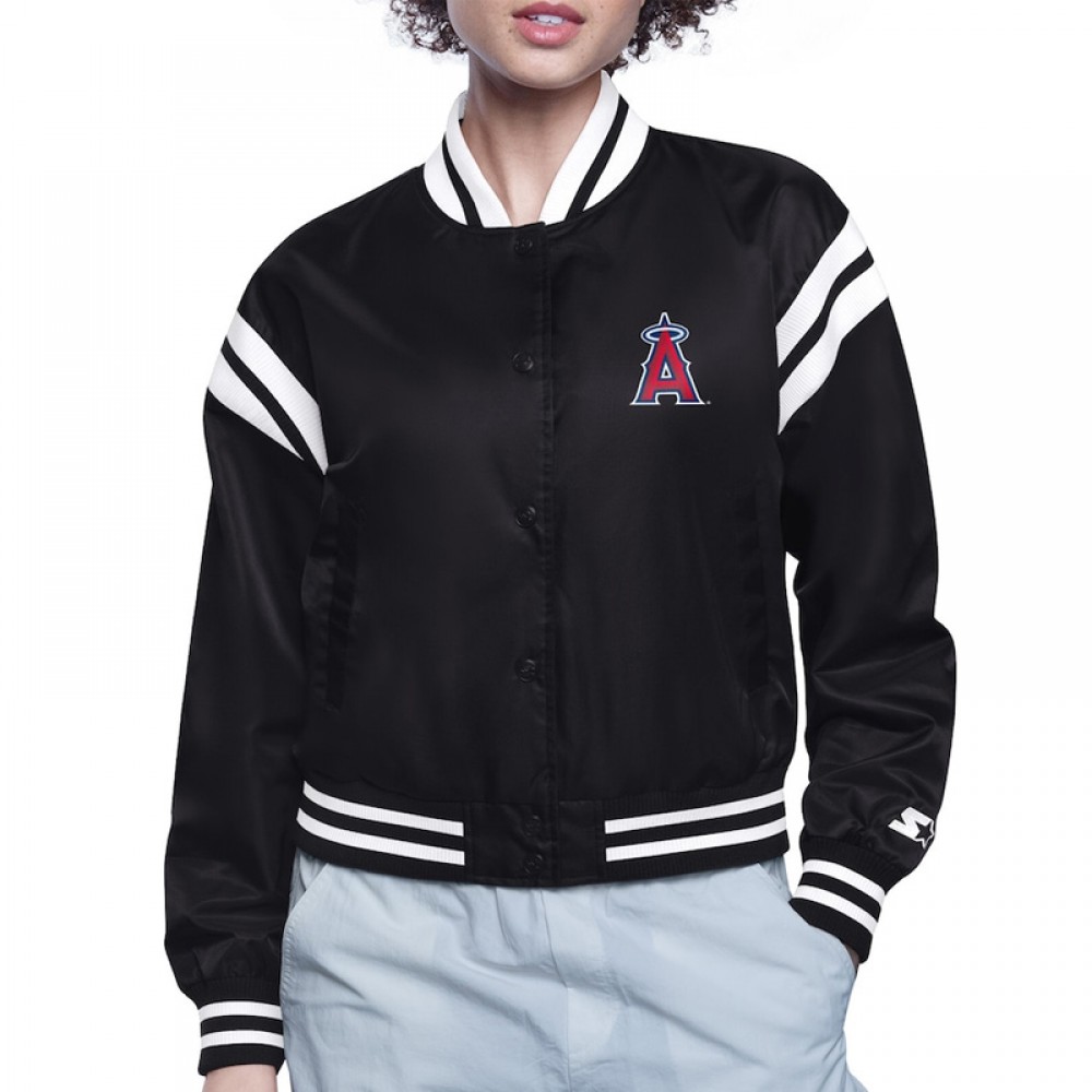 LA Angels Printed Logo Varsity Satin Jacket