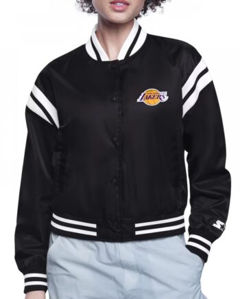 LA Lakers Printed Logo Varsity Satin Jacket
