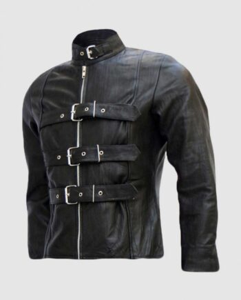 Men’s Belted Trench Look Black Leather Jacket