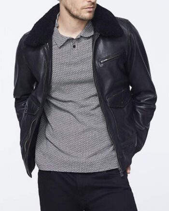 Men’s Bomber Black Jacket with Sherpa Collar