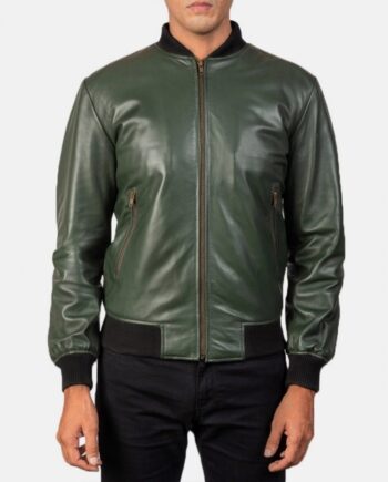 Men’s Bomber Casual Green Leather Jacket