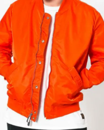 Men’s Bomber Panelled Orange Satin Jacket