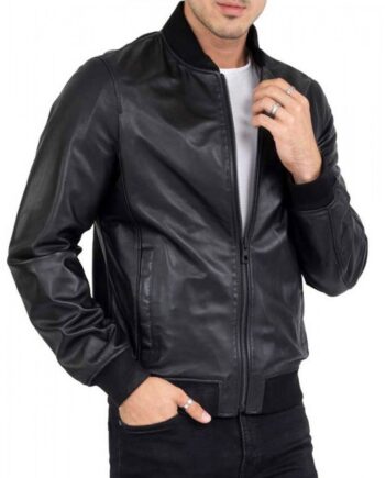 Men’s Casual Bomber Real Black Leather Jacket
